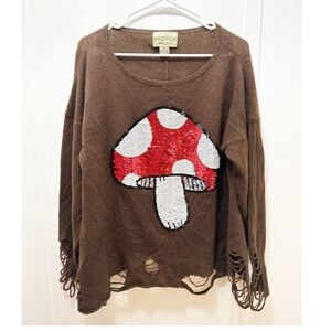 Wildfox sequin mushroom distressed sweater brown